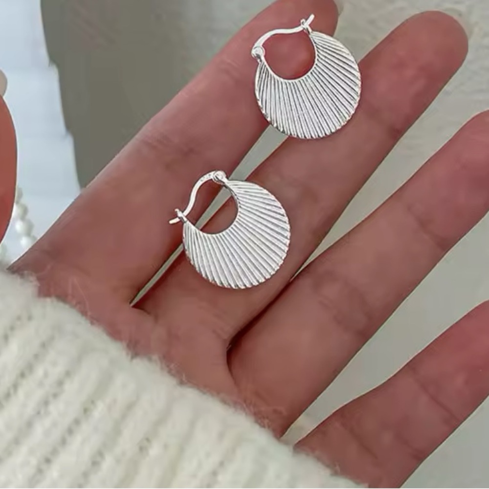 Sterling Silver Plated Small Textured Exaggerated Hoop Earrings